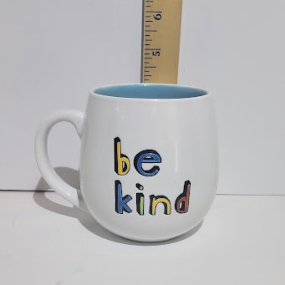 OVERSIZED WHITE MUG WITH "BE KIND" IN PRIMARY COLORS 18 OZ 4" TALL - Picture 2 of 4